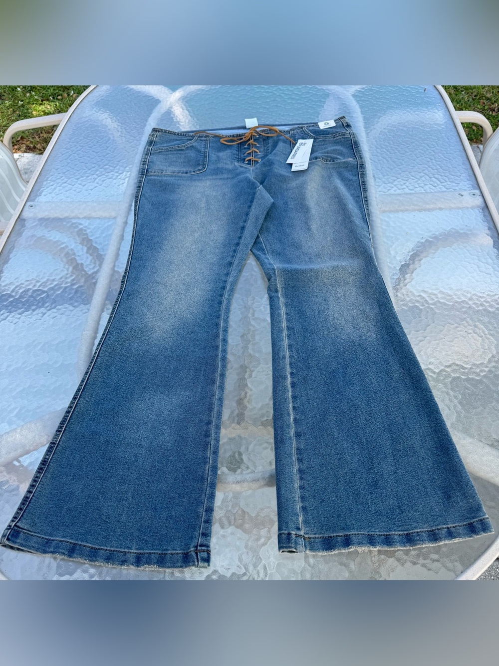 💙🩵NWT No Boundaries Lace Up Bootcut Jeans XXL 20 Low Rise Medium Wash Y2K